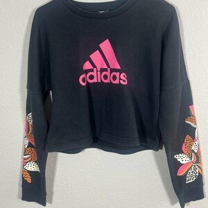 Adidas Black Cropped Sweatshirt with Pink Logo and Colorful Sleeves